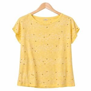 Fat Face Top Womens 10 Yellow Bumble Bee Daisy Floral Print Cotton Modal Blend